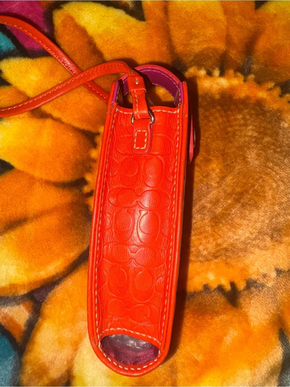 Coach Y2K Orange & Pink Leather Cell Phone Pouch with Wrist Strap - Bag Charm